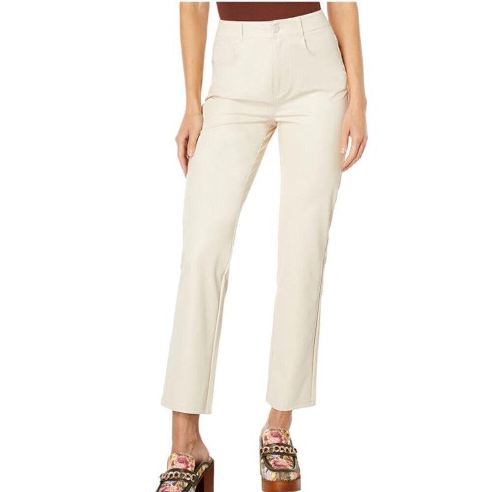 PAIGE Stella Faux Leather Straight Jeans in Ecru 29
